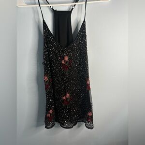Romeo & Juliet Couture Black Sequin Embroidered Racerback Tanktop Size Medium